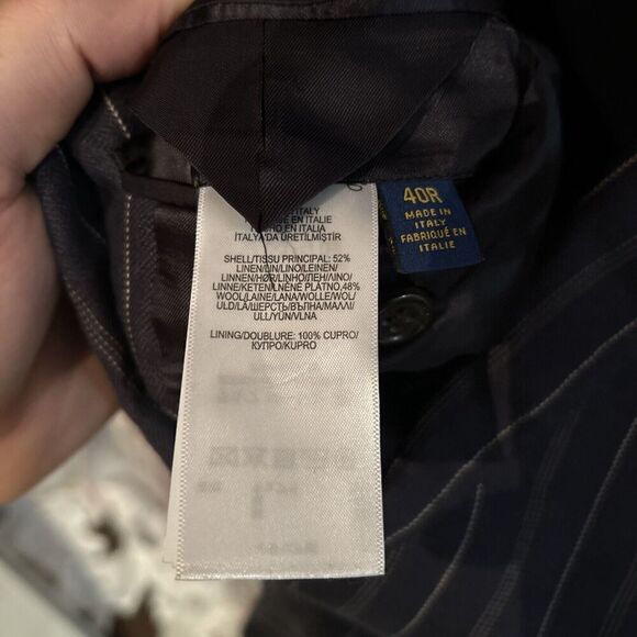 Polo Ralph Lauren Mens 40R Linen Wool Blue Pinstriped Blazer Made In Italy - Picture 5 of 10